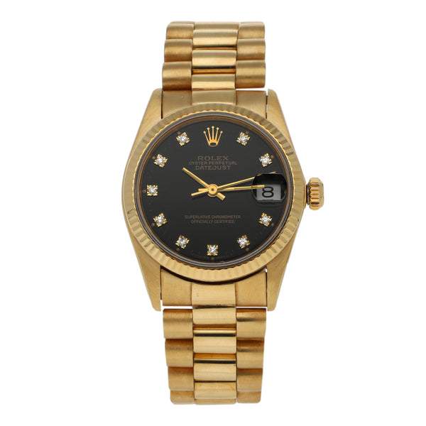 Reloj Rolex para dama modelo Oyster Perpetual DateJust en oro amarillo 18 kilates.