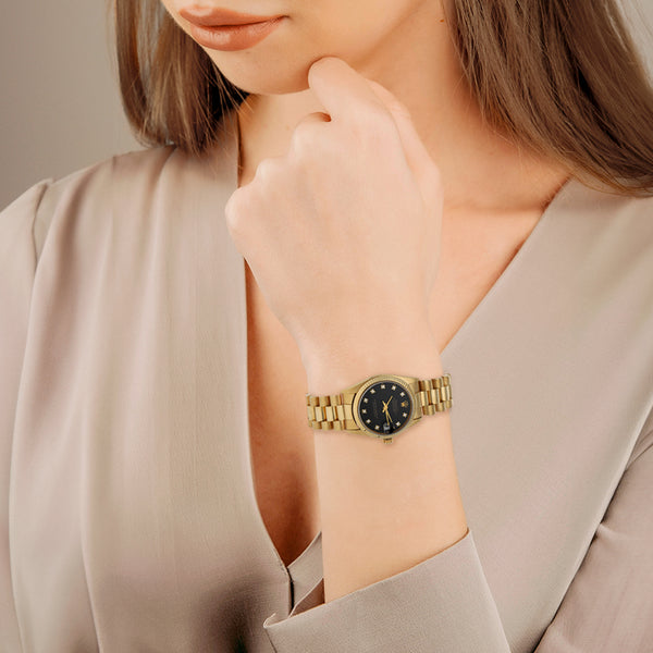 Reloj Rolex para dama modelo Oyster Perpetual DateJust en oro amarillo 18 kilates.