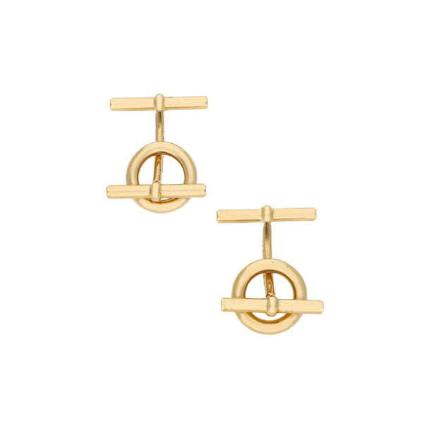 Mancuernillas estilizadas firma Hermes en oro amarillo 18 kilates.